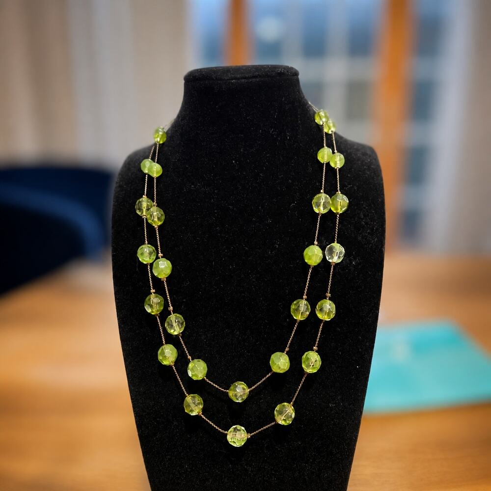Vintage Robert Rose two strand green faceted bead station necklace
